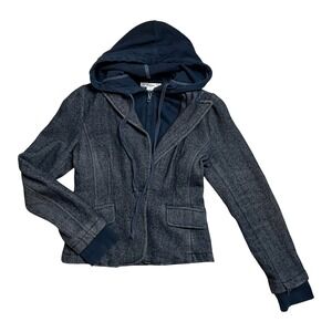 Forever 21 Womens Wool Blend Blazer Hoodie Hybrid Jacket Gray Herringbone Size M